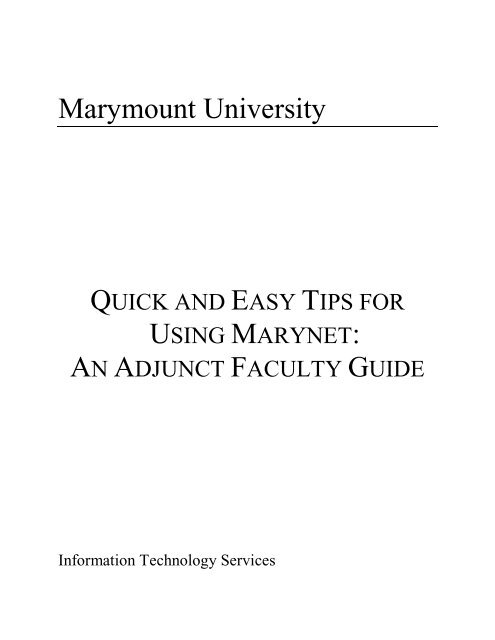 Quick And Easy Tips For Using Marynet - Marymount University
