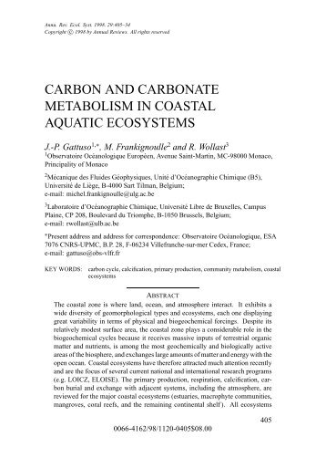 Carbon and carbonate Metabolism in coastal ecosystems