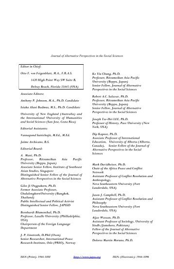 Editor in Chief - Journal of Alternative Perspectives in the Social ...