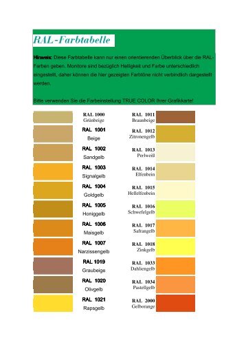 Hinweis: Hinweis: Diese Farbtabelle kann nur einen orientierenden ...