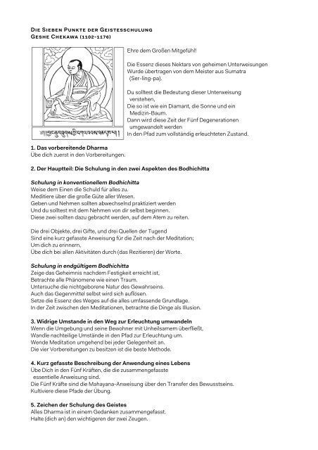 Sieben Punkte Der Geistesschulung Tibetischer Buddhismus Im