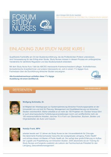 Einladung zum Study Nurse Kurs 1 - Forum Study Nurses ...