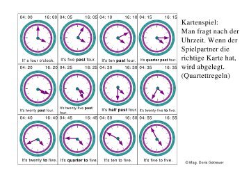Kartenspiel: Man fragt nach der Uhrzeit. Wenn der Spielpartner die ...