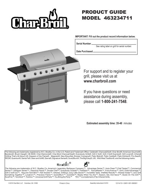 PRODUCT GUIDE MODEL 463234711 - Char-Broil Grills