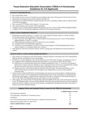 TEEA 4-H Scholarship Guidelines, Application, Score Card