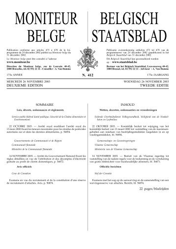 MONITEUR BELGE BELGISCH STAATSBLAD - fyto