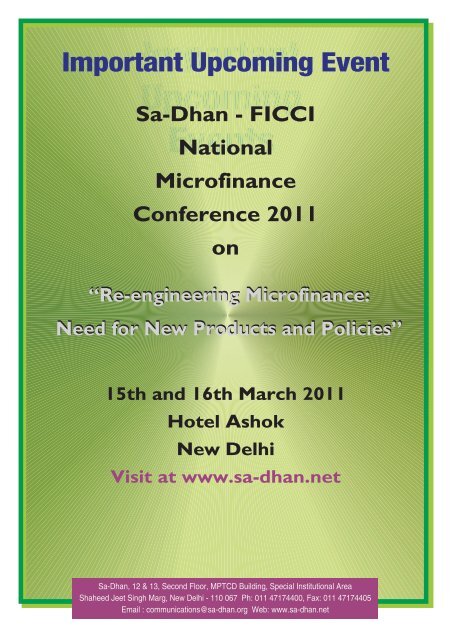 Micro Finance Matters-JANUARY 2011 - Sa-Dhan