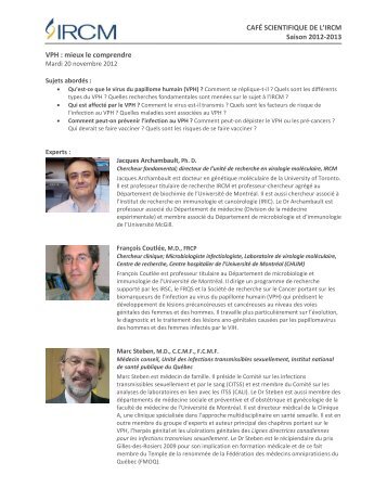 courte biographie des experts - IRCM