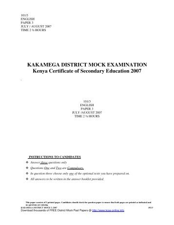 KAKAMEGA DISTRICT MOCK EXAMINATION Kenya ... - KCSE Online