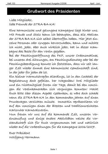 GruÃŸwort des PrÃ¤sidenten - Stra-Ba-Ka