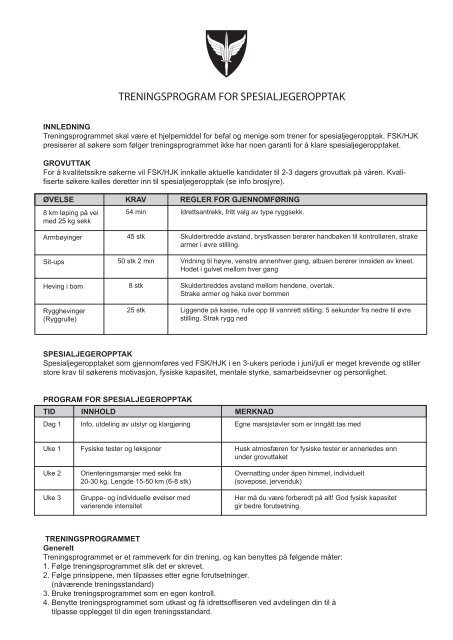 TRENINGSPROGRAM SPESIALJEGER - Forsvaret