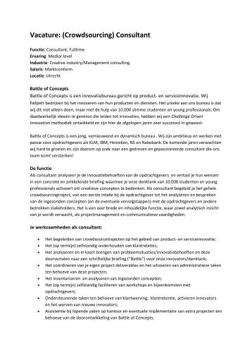 Vacature: (Crowdsourcing) Consultant - Battle of Concepts