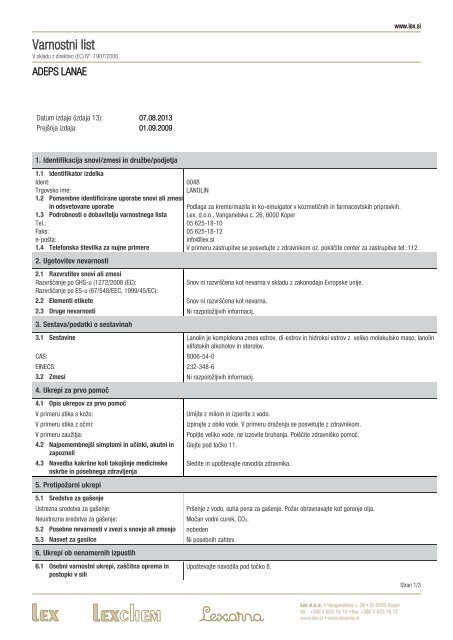 Varnostni list - Lex