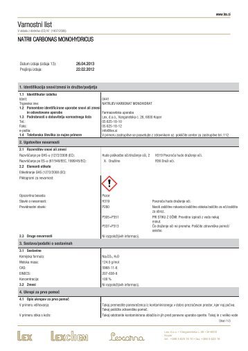 Varnostni list - Lex doo