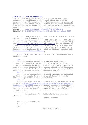 Ordinul CNAS 617/2007 cu modificarile si completarile ulterioare