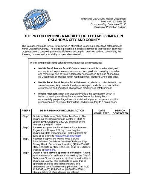 Steps For Opening A Mobile Food Establishment In Oklahoma City