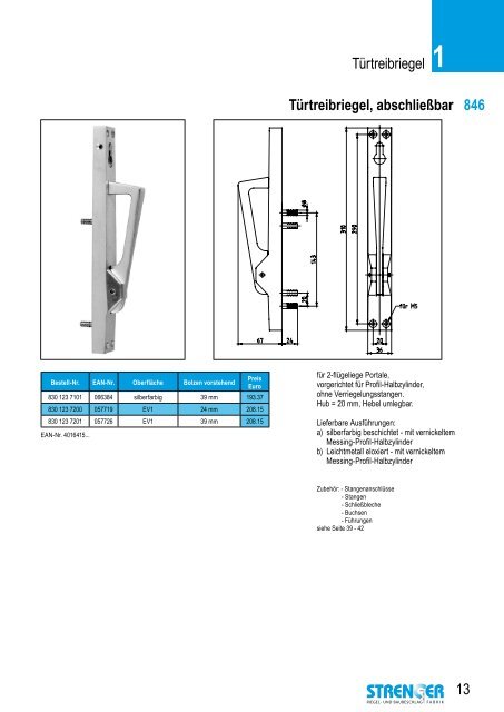 1 Türtreibriegel 800 Türtreibriegel - Heinrich Strenger GmbH