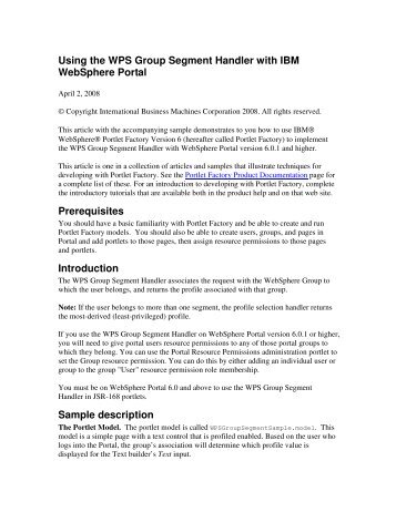 Using the WPS Group Segment Handler with IBM WebSphere Portal ...