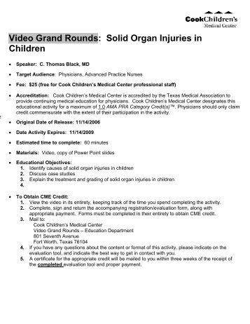 Video Grand Rounds: Solid Organ Injuries in ... - Cook Children's