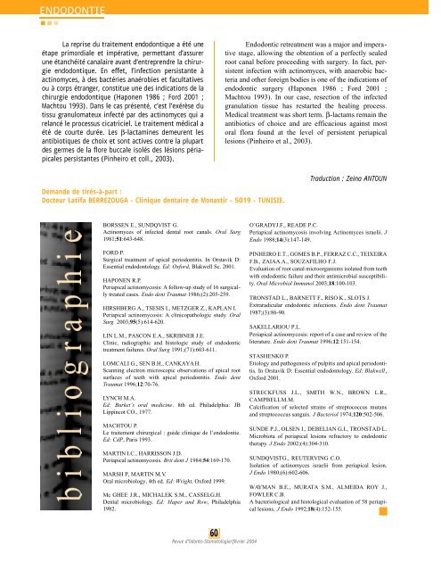 Actinomycose pÃ©riapicale : Ã  propos d'un cas. - SOP