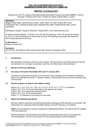 7 February 2013 Minutes - BCS Volunteer portal