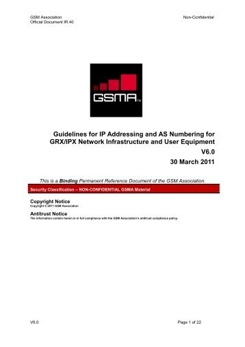 Guidelines for IP Addressing and AS Numbering for GRX/IPX - GSMA