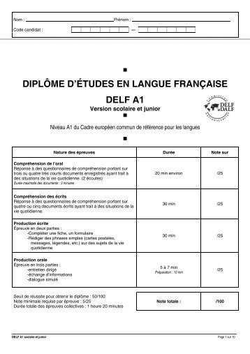 DELF A1 junior et scolaire - CIEP