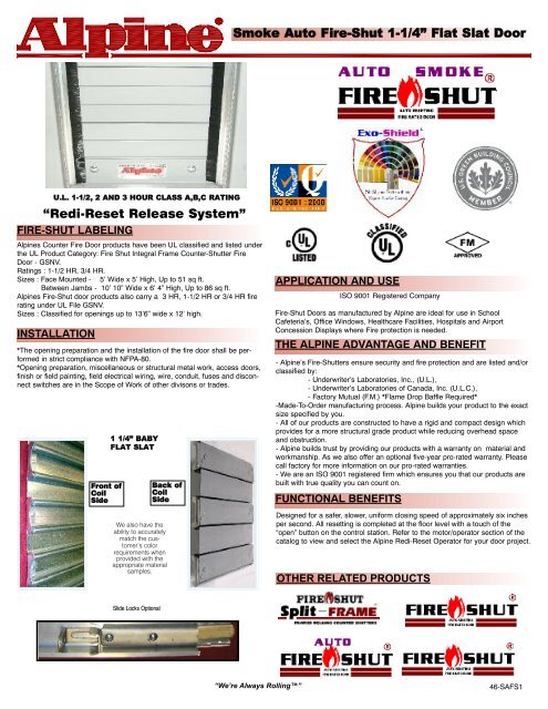 Catalog Cut Sheet Alpine Overhead Doors