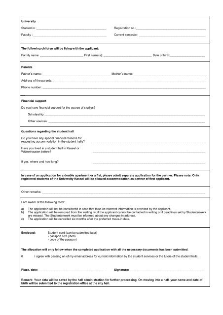 Application for accommodation in the student hall - Studentenwerk ...