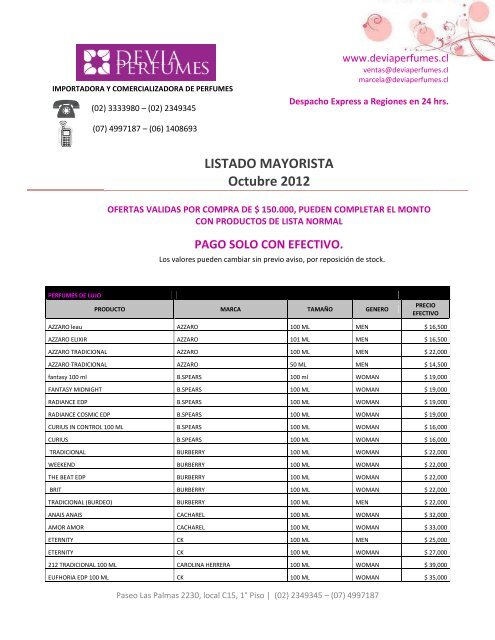 LISTADO MAYORISTA Octubre 2012 - Devia Perfumes