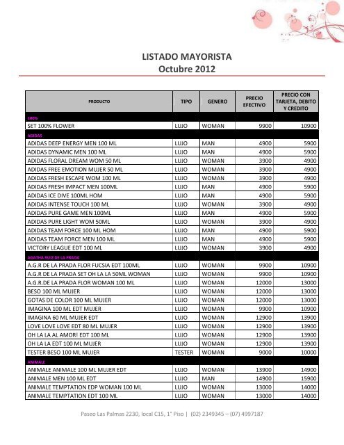 LISTADO MAYORISTA Octubre 2012 - Devia Perfumes