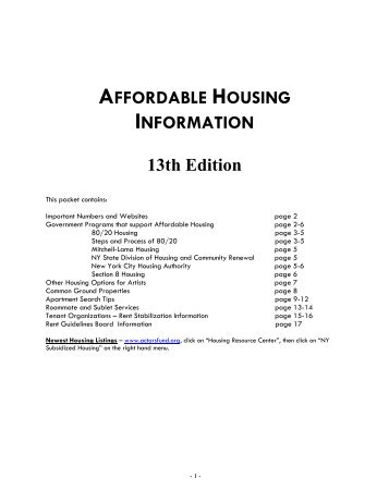AFFORDABLE HOUSING INFORMATION 13th ... - The Actors Fund