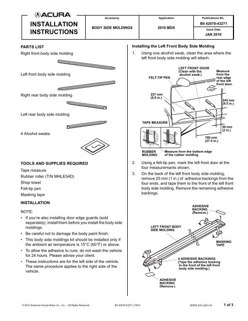 Body Side Moldings Installation Instructions - Bernardi Acura Parts ...