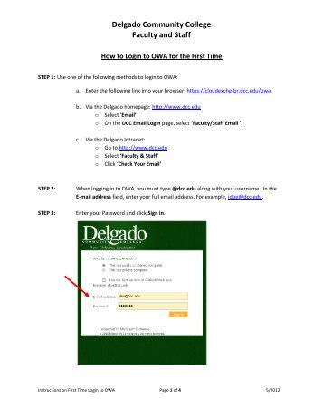 How to Login to OWA for the First Time - Delgado Community College