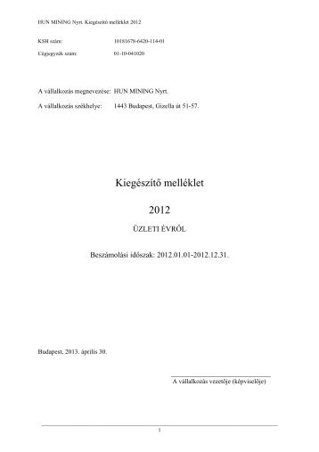 Hun Mining KiegÃ©szÃ­tÅ mellÃ©klet 2012.