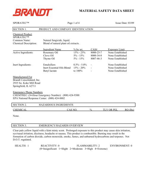 MATERIAL SAFETY DATA SHEET