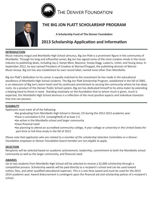 the big jon platt scholarship program - The Denver Foundation