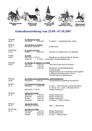 Gottesdienstordnung vom 25.09.- 07.10.2007