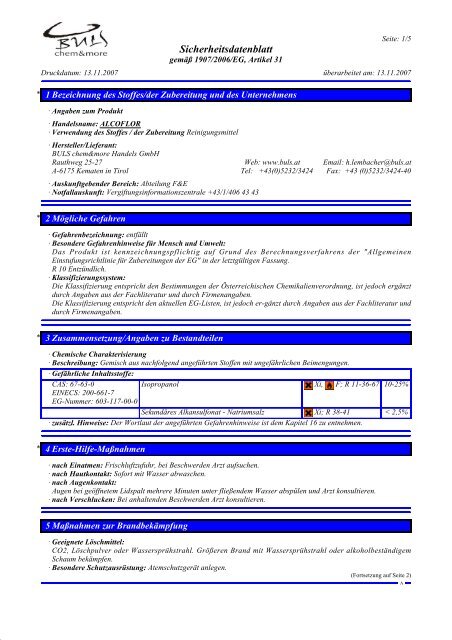 ALCOFLOR - Sicherheitsdatenblatt - Cash &amp; Clean Webshop