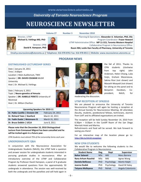 Vol.27 Num(2) - Program in Neuroscience, University of Toronto