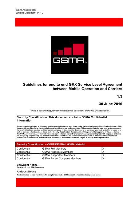 Guidelines for end to end GRX Service Level Agreement ... - GSMA
