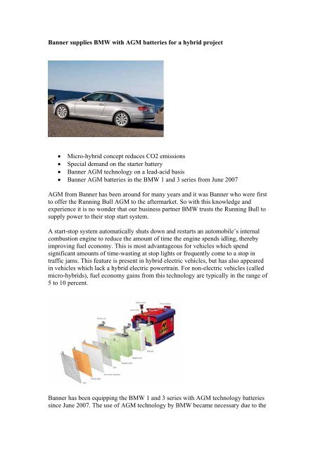 Banner supplies BMW with AGM batteries for a hybrid project â¢ Micro ...