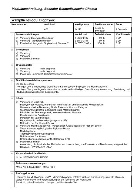 Modulbeschreibungen B. Sc. Biomed. Chemie