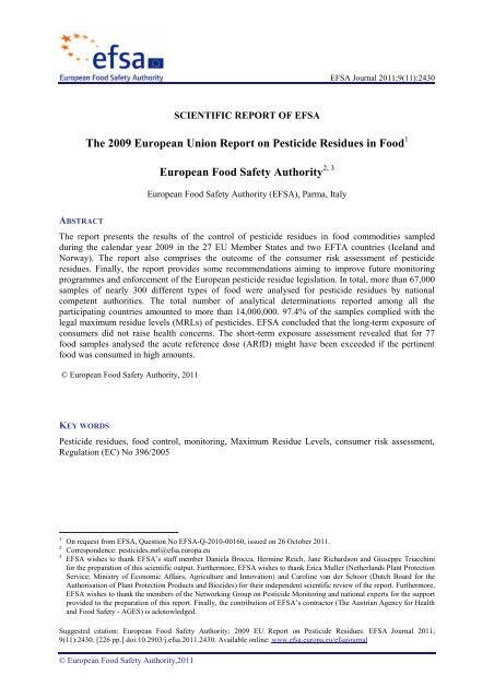 EFSA 2009 Annual report on pesticide residues - PAN Europe