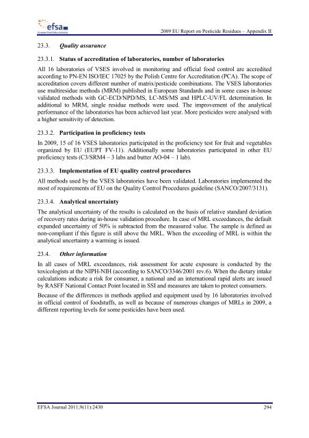EFSA 2009 Annual report on pesticide residues - PAN Europe