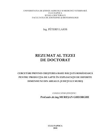 REZUMAT AL TEZEI DE DOCTORAT - USAMV Cluj-Napoca