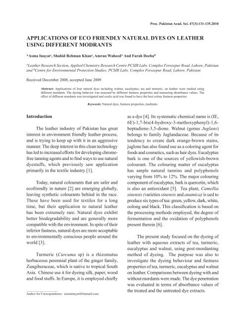 applications of eco friendly natural dyes on leather using different ...
