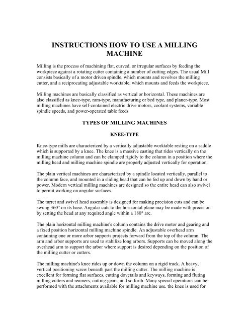 How To Machine Guide INSTRUCTIONS HOW TO USE A MILLING MACHINE