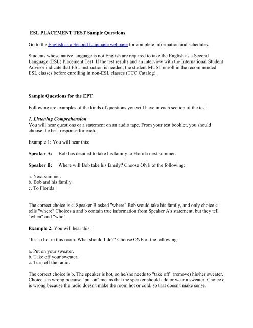 college placement test essay examples