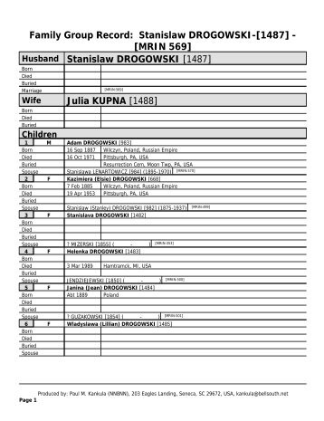 Family Group Record: Stanislaw DROGOWSKI-[1487 ... - Freepages